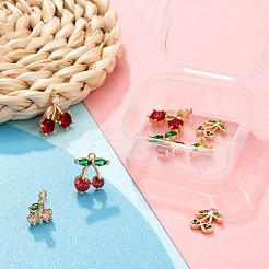 8個真鍮製マイクロパヴェクリアキュービックジルコニアチャーム  ガラスと  ライトゴールド  長持ちメッキ  チェリー  ミックスカラー  11~14x8~13x1.5~5mm  穴：1.2mm&nbsp;KK-LS0001-38