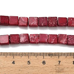 染色された天然インペリアルジャスパービーズ連売り  フラット正方形  ミックスカラー  6~7x6~7x3~3.5mm  穴：1mm  約30~31個/連  7.40~7.87''（18.8~20センチメートル）&nbsp;G-F833-A01-01