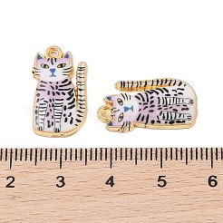 ラックメッキ合金ペンダント  エナメル  ゴールドカラー  猫のチャーム  パールピンク  20x11.5x2.5mm  穴：1.5mm&nbsp;FIND-C059-03G-05