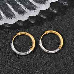 304ステンレススチールツートンフープピアス  イオンプレーティング（ip）  18KGP本金メッキ＆ステンレススチールカラー  リング  19x2.5mm&nbsp;EJEW-P313-02C-G