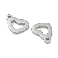 304ステンレススチールチャーム  ハート  艶出し  ステンレス鋼色  9x11x1mm  穴：1.2mm&nbsp;STAS-P423-02P
