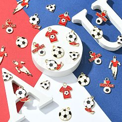 30 個 6 スタイルラックメッキ環境に優しい合金エナメルペンダント  カドミウムフリー＆鉛フリー  ゴールドカラー  サッカー  ホワイト  ホワイト  15~38x15~21x2~4mm  穴：1.5mm  5個/スタイル&nbsp;ENAM-CJ0005-41