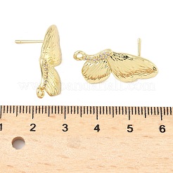 真鍮マイクロパヴェクリアキュービックジルコニアスタッドピアスのパーツ  14KGP本金メッキ  蝶  23x15mm  穴：1.6mm  ピン：1mm&nbsp;KK-Z106-02G-07