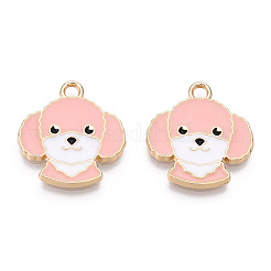 合金エナメルチャーム  ライトゴールド  犬  ピンク  18x17x1.5mm  穴：2mm&nbsp;ENAM-S119-003A