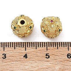 真鍮製マイクロパヴェキュービックジルコニアビーズ  花模様の丸  カドミウムフリー＆鉛フリー  ラックめっき  18KGP本金メッキ  10.5x10mm  穴：1.8mm&nbsp;KK-D224-11G