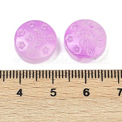 透明ガラスビーズ  月と星のフラットラウンド  焼き付け塗料  蘭  13x6mm  穴：1mm&nbsp;DGLA-E004-09G