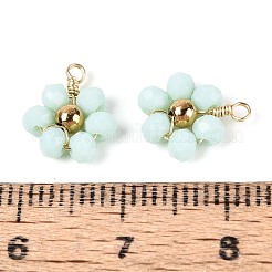 304ステンレス鋼のペンダント付きガラス  花のチャーム  多面カット  紺碧  10.5~11x9x3mm  穴：1.4mm&nbsp;GLAA-T028-13E