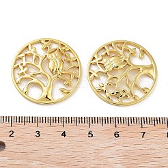 304ステンレスペンダント  18KGP本金メッキ  命の木とフラットラウンド  フクロウ  27.5x3mm&nbsp;STAS-F304-02G-05