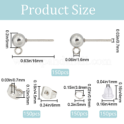 150Pcs 202 Stainless Steel Ball Stud Earring Findings&nbsp;STAS-SP0001-52C-P