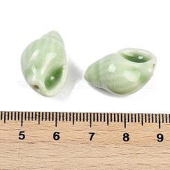 手作りの陶器ビーズ  巻き貝の形  ファンシーアンティーク施釉磁器  薄緑  22x14.5x12.5mm  穴：2mm&nbsp;PORC-R003-03C