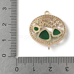 Brass Micro Pave Clear Cubic Zirconia and Glass Oval Connector Charms&nbsp;KK-I276-31G-A