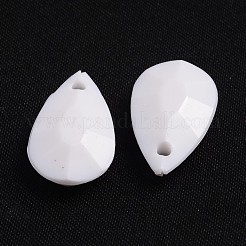 オペークアクリルパーツ  多面カット  ティアドロップ  ホワイト  20x12x5mm  穴：2mm  約850個/500g&nbsp;SACR-517-10
