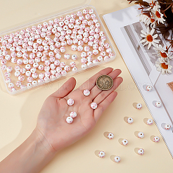 花柄プリントの磁器ビーズ 200個  花柄のセラミックビーズ  ラウンド  パールピンク  10mm&nbsp;PORC-ME0001-09