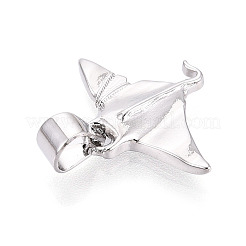 真鍮チャーム  マンタ/魚のチャーム  プラチナ  13~3.5x18x2.5mm  穴：3.5x5~5.5mm&nbsp;KK-T080-17P