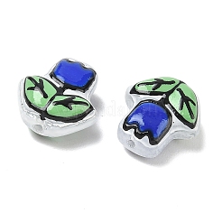 透明なガラスエナメルビーズ  手描きのビーズ  花  染め＆加熱  ブルー  16~17x14~15x7~8mm  穴：1~1.4mm&nbsp;LAMP-C023-01B