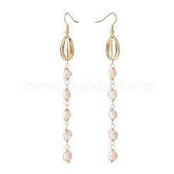Natural Cowrie Shell Natural Pearl Beaded Long Tassel Dangle Earrings&nbsp;EJEW-JE04697-01