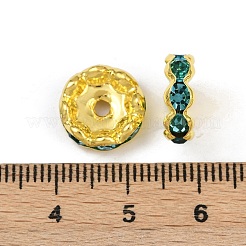 真鍮製ラインストーンスペーサービーズ  カドミウムフリー＆鉛フリー  グレードA  ウェーブエッジ  ゴールデンの金属色  ロンデル  アクアマリン  12x4mm  穴：2.5mm&nbsp;RB-A014-L12mm-03G