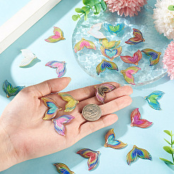 プリント半透明アクリルパーツ60個  ゴールドライン入り  魚尾  ミックスカラー  24.5x29.5x4mm  穴：1.4mm&nbsp;OACR-TA0001-72