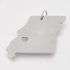 変色しない201ステンレススチールペンダント  ミズーリ州の地図  ステンレス鋼色  20x20x1mm  穴：3mm&nbsp;X-STAS-T038-89