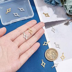 201ステンレススチールレーザーカットペンダント  中空スター  ゴールデン·ステンレス鋼色  17x10x1mm  穴：1.5mm  6個/カラー  2色  12個/箱&nbsp;STAS-UN0013-47