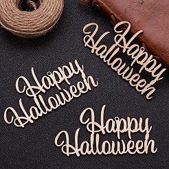 単語幸せなハロウィンの空白の木製の切り欠きの装飾品  ハロウィンハンギングデコレーション用  キッズクラフトdiyパーティー用品  バリーウッド  56x108x2mm  穴：2.5mm  ロープ：320x1mm&nbsp;WOOD-L010-01