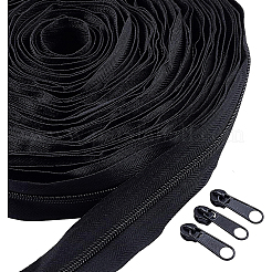 服飾材料  ファスナー部品セット  ＃3ナイロンジッパー＆アイアンジッパープラー  ブラック  1000x2.5x0.2cm  1スタンド  ヘッド：27mm  20pc&nbsp;FIND-WH0043-15A