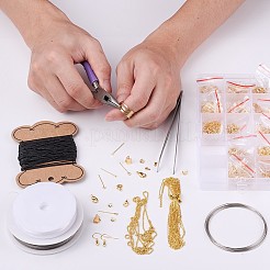 Diyジュエリーセットキット  金属のアクセサリーのパーツ  ワックスコットンコード  スチール製メモリーワイヤー  テールワイヤー  弾性水晶の線  炭素鋼の針ラジオペンチ  ステンレス製のビーズピンセット  ゴールドカラー&nbsp;DIY-YW0001-50A
