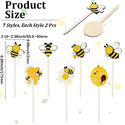 14個 7スタイルの木製蜂装飾ピック、家庭用花瓶フィラー用  ゴールド  175x55.5~60x2mm  2個/スタイル&nbsp;AJEW-CY0002-68