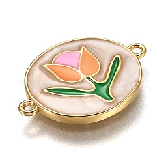 真鍮製リンクコネクター  長持ちメッキ  エナメル  18KGP本金メッキ  花付きフラットラウンド  カラフル  15x20x1.7mm  穴：1.2mm&nbsp;KK-B026-05G