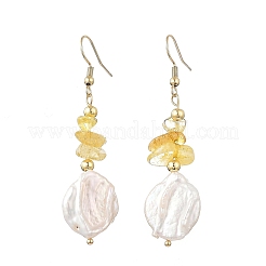 Natural Citrine/Natural Amethyst/Natural Rose Quartz/Natural Amazonite Chip & Natural Keshi Pearl Dangle Earrings&nbsp;EJEW-JE07445