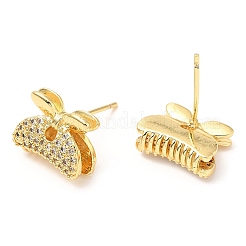 Rack Plating Brass Hair Clip Shape Stud Earrings with Cubic Zirconia&nbsp;EJEW-A103-03G