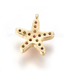 黄金のトーン真鍮マイクロパヴェキュービックジルコニアチャーム  ヒトデ/海星  カラフル  10x9x2mm  穴：0.8mm&nbsp;ZIRC-L075-10A-G