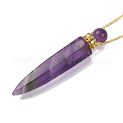 Natural Amethyst Bullet Shaped Perfume Bottle Pendant Necklaces&nbsp;G-B089-02G-08