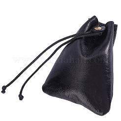 革製小銭入れ1個  ワックスコード紐付きコインウォレット  台形  ブラック  11.7x9.5x0.7cm&nbsp;ABAG-BBC0001-35A