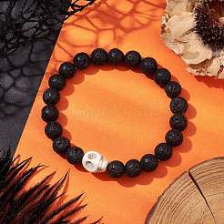 8.5mm Round Natural Lava Rock Beaded Stretch Bracelets&nbsp;BJEW-JB10465-04