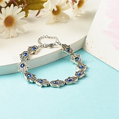 女性のためのハムサハンドチベットスタイルの合金ブレスレット  ナザールボンジュウ樹脂ビーズブレスレット  304ステンレススチールのロブスタークロウ留め金付き  アンティークシルバー＆ステンレス鋼の色  7-3/4インチ（19.7cm）&nbsp;BJEW-JB07728
