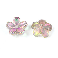 透明電気メッキガラスビーズキャップ  5枚目の桜の花  ダークシーグリーン  10~11x4~4.5mm  穴：1.2~1.4mm&nbsp;EGLA-N015-01D