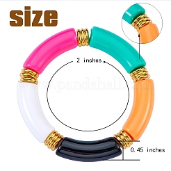 女性のためのキャンディーカラー分厚いカーブチューブアクリルビーズストレッチブレスレットセット  ミックスカラー  内径：2インチ（5cm）  5個/セット&nbsp;BJEW-SW00015
