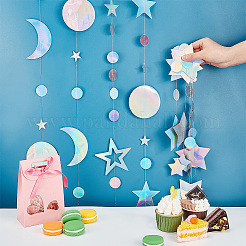 4Pcs 4 Style Iridescent Paper Glitter Circle Star Garland&nbsp;AJEW-PH0004-59