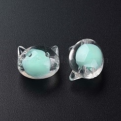 透明なアクリルビーズ  二層ビーズ  猫  アクアマリン  16x18.5x14.5mm  穴：3.5mm  約78個/200g&nbsp;X1-MACR-S373-115-B03