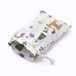 ポリコットン（ポリエステルコットン）パッキングポーチ巾着袋  印刷されたクリスマスのテーマ  古いレース  14x10cm&nbsp;X-ABAG-T006-A02