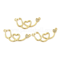 ラック メッキ ブラス マイクロ パヴェ クリア キュービック ジルコニア コネクタ チャーム  ハートライセンスのリンク  鉛フリー＆カドミウムフリー  長持ちメッキ  18KGP本金メッキ  13x30x2mm  穴：1.2mm&nbsp;KK-C030-20G