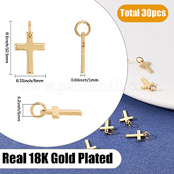真鍮製ペンダント30個  長持ちメッキ  クロス  丸カン付き  18KGP本金メッキ  12.5x9x1mm  穴：3.2mm&nbsp;ZIRC-SC0001-35
