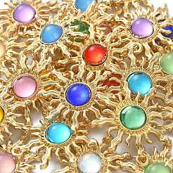 26個13色アクリルパーツ  合金パーツ  太陽のチャーム  ゴールドカラー  ミックスカラー  29x27x5mm  穴：1.2mm  2個/カラー&nbsp;RB-CJ0001-04