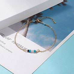 Natural Dyed Malaysia Jade Link Anklets for Women&nbsp;AJEW-AN00474-03