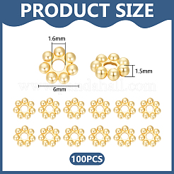 304ステンレススチールスペーサービーズ100個  花  粒状ビーズ  18KGP本金メッキ  6x1.5mm  穴：1.6mm&nbsp;STAS-UN0057-94
