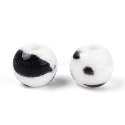 手作りの陶器ビーズ  ロンデル  ファンシーアンティーク施釉磁器  ホワイト  8.2~9x7~7.5mm  穴：2.5~3mm&nbsp;PORC-T133-11B-16
