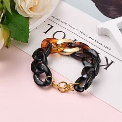 アクリルキューバンリンクチェーンブレスレット  カーブチェーンブレスレット  ccbプラスチックパーツと合金マンテル付き  ミックスカラー  8インチ（20.2cm）&nbsp;BJEW-JB05659