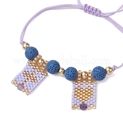 Natural Lava Rock & Natural Amethyst & Glass Seed Beaded Braided Bracelets&nbsp;BJEW-MZ00063-03