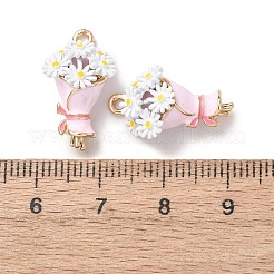 合金ペンダント  花束/花のチャーム  エナメル  ラックめっき  ゴールドカラー  ピンク  20x12x8.5mm  穴：1.5mm&nbsp;FIND-D038-014G-02